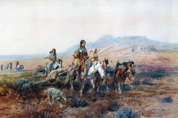 Indios americanos Painting - cuando el camino era largo entre los campamentos 1901 Charles Marion Russell Indios americanos